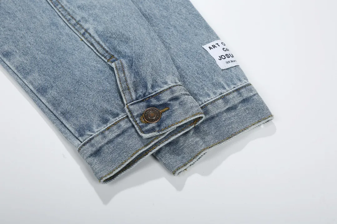 P260💰GA101 GALLERY DEPT. 22fw Vintage Andy Denim Jacket embroidered black logo washed distressed denim jacket denim jacket couple same style Size: S-XL